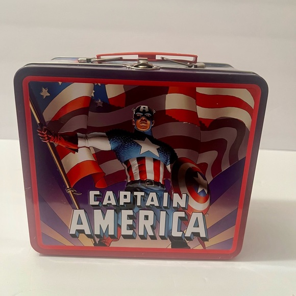 Marvel Other - Captain America Metal Lunch Box w Matching Thermos Marvel Superhero